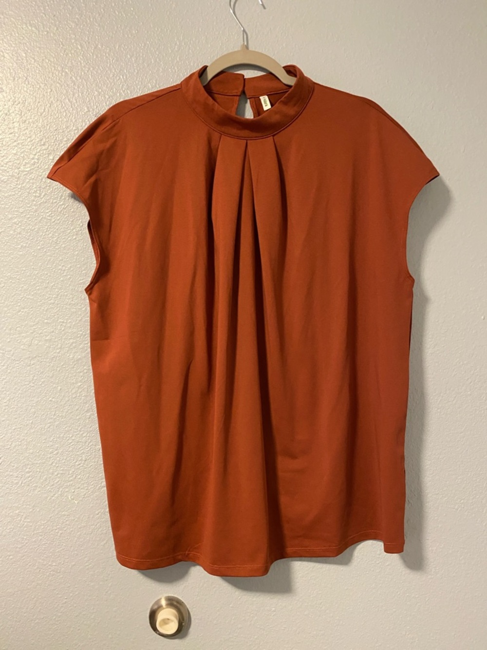 HALARA Rust Cap-Sleeve Mock Neck Blouse